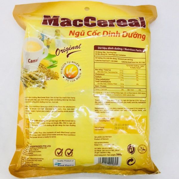 Bột ngũ cốc dinh dưỡng MacCereal Canxi (túi 20 gói nhỏ)