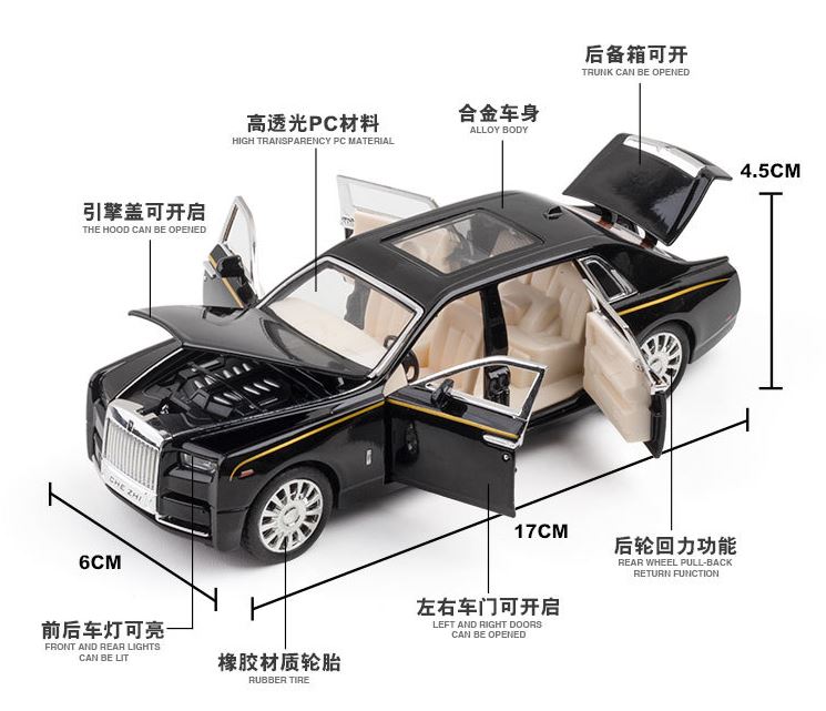 [CóboxTặngbiểnsố]Mô hình Siêu xe Rolls-Royce Phantom tỷ lệ 1.32 King Figure