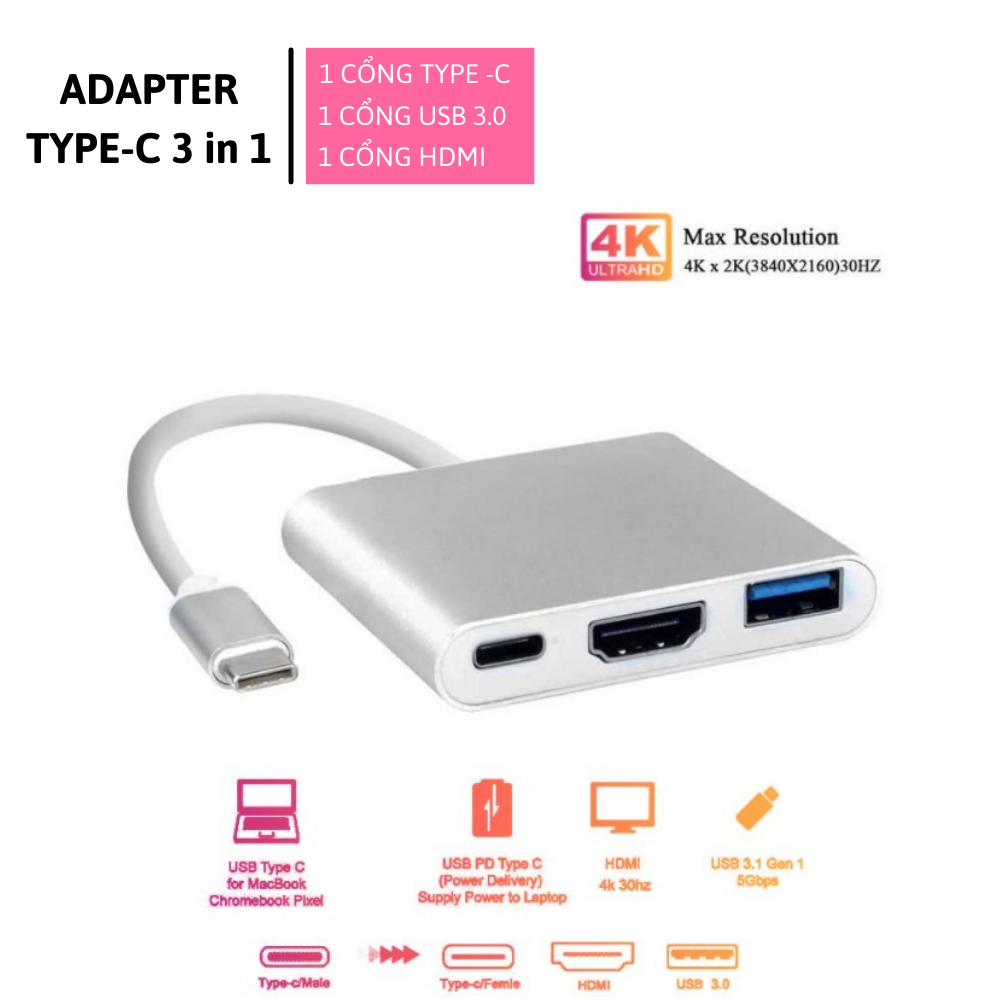 ADAPTER USB C 3 IN 1 ( HỖ TRỢ SAMSUNG DEX ) HDMI + USB + TYPE C