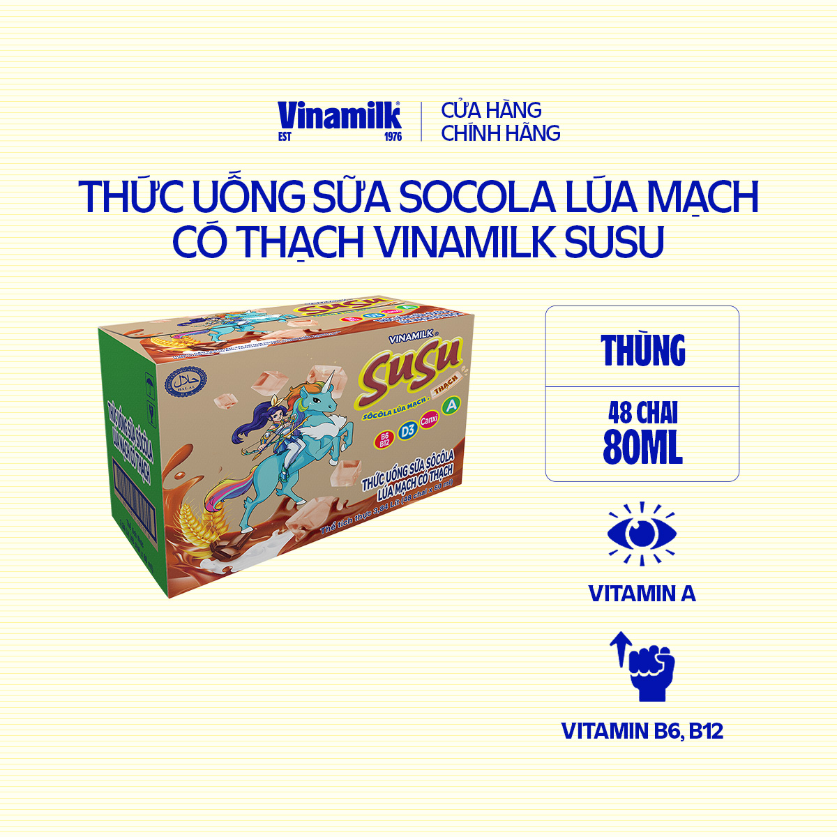 Thức Uống Sữa Socola Lúa Mạch có thạch SuSu - Thùng 48 chai 80ml