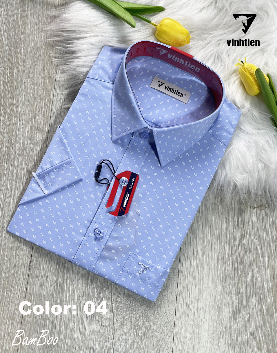 Áo Sơ Mi Ngắn tay Bamboo Tailorfit - Vạt Ngang Vĩnh Tiến Gtb 399 - Họa Tiết