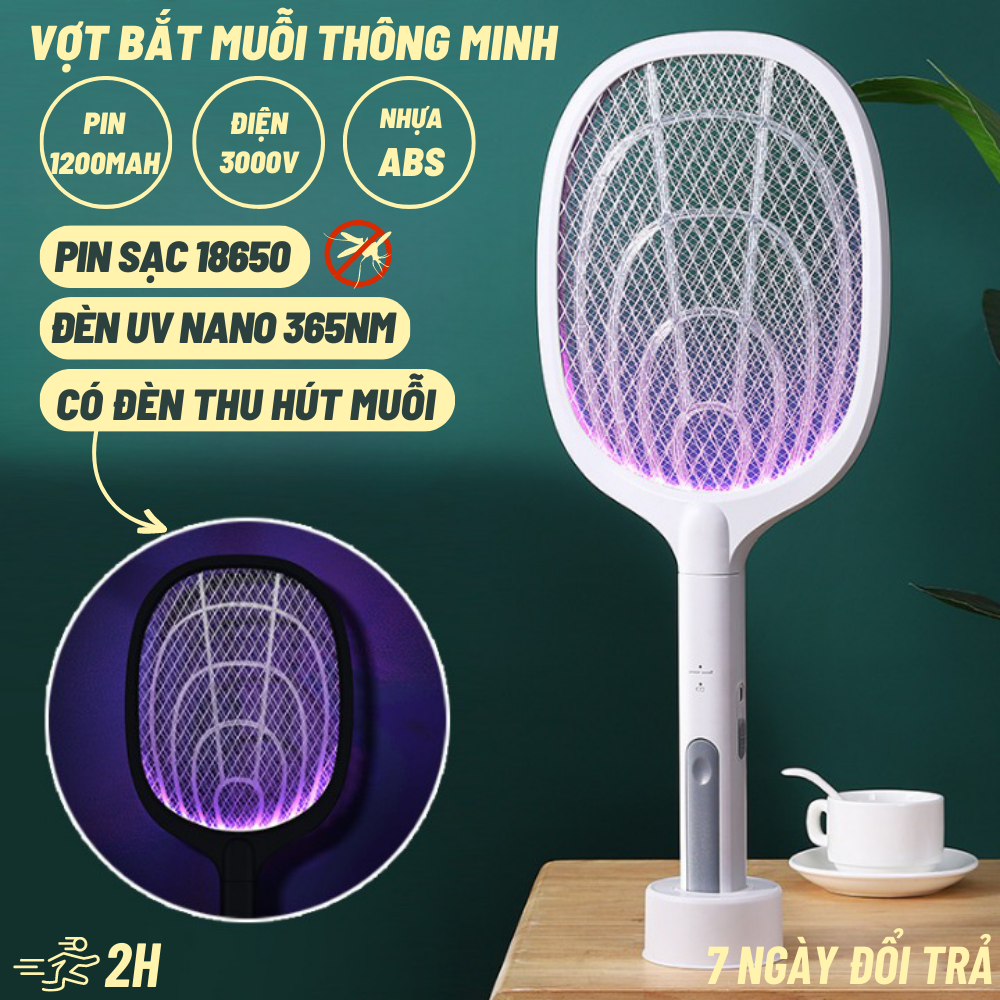 Vợt muỗi thông Minh Kiêm Đèn Bắt Muỗi Tự Động 2 Trong 1 Pin sạc 1200 mah Tăng Điện Thế 3000V vợt muỗi có đèn WD965 WD955 BẢO HÀNH 12 THÁNG