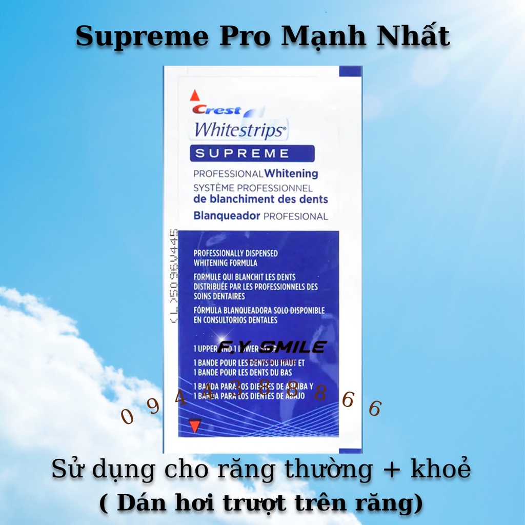 Miếng dán trắng răng Crest 3D White Supreme Professional - Dán trắng răng cho răng khoẻ mạnh