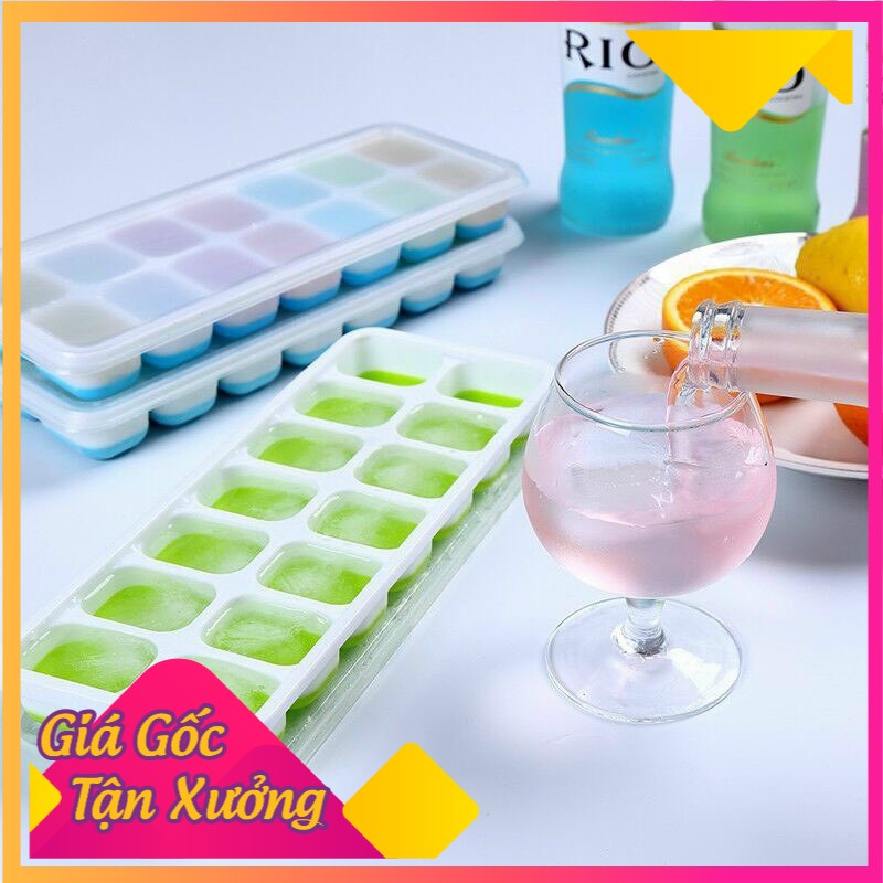 Hàng Hot Trend 2021 Khay làm đá silicon 14 ô có nắp đậy