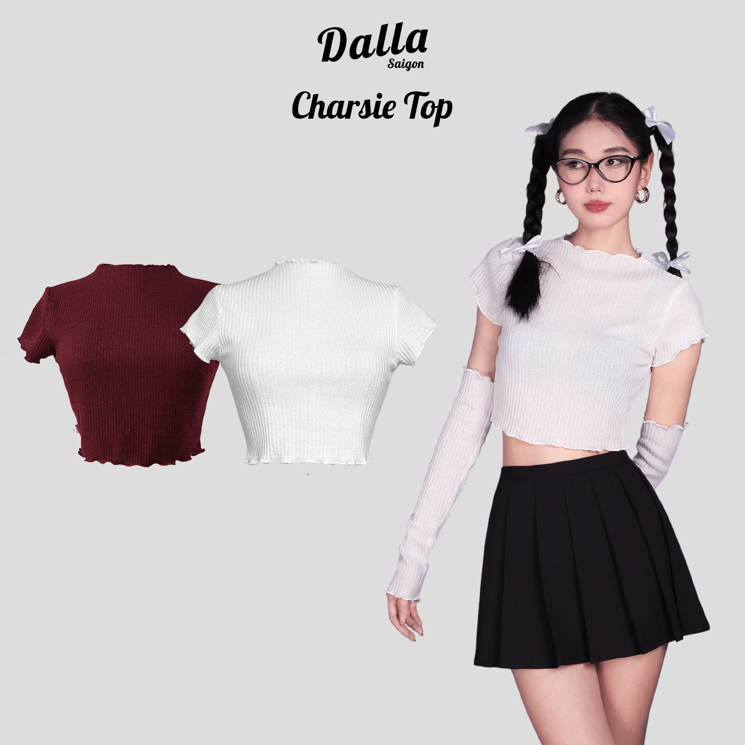 DALLA Áo thun croptop trơn cuốn biên (AT02)