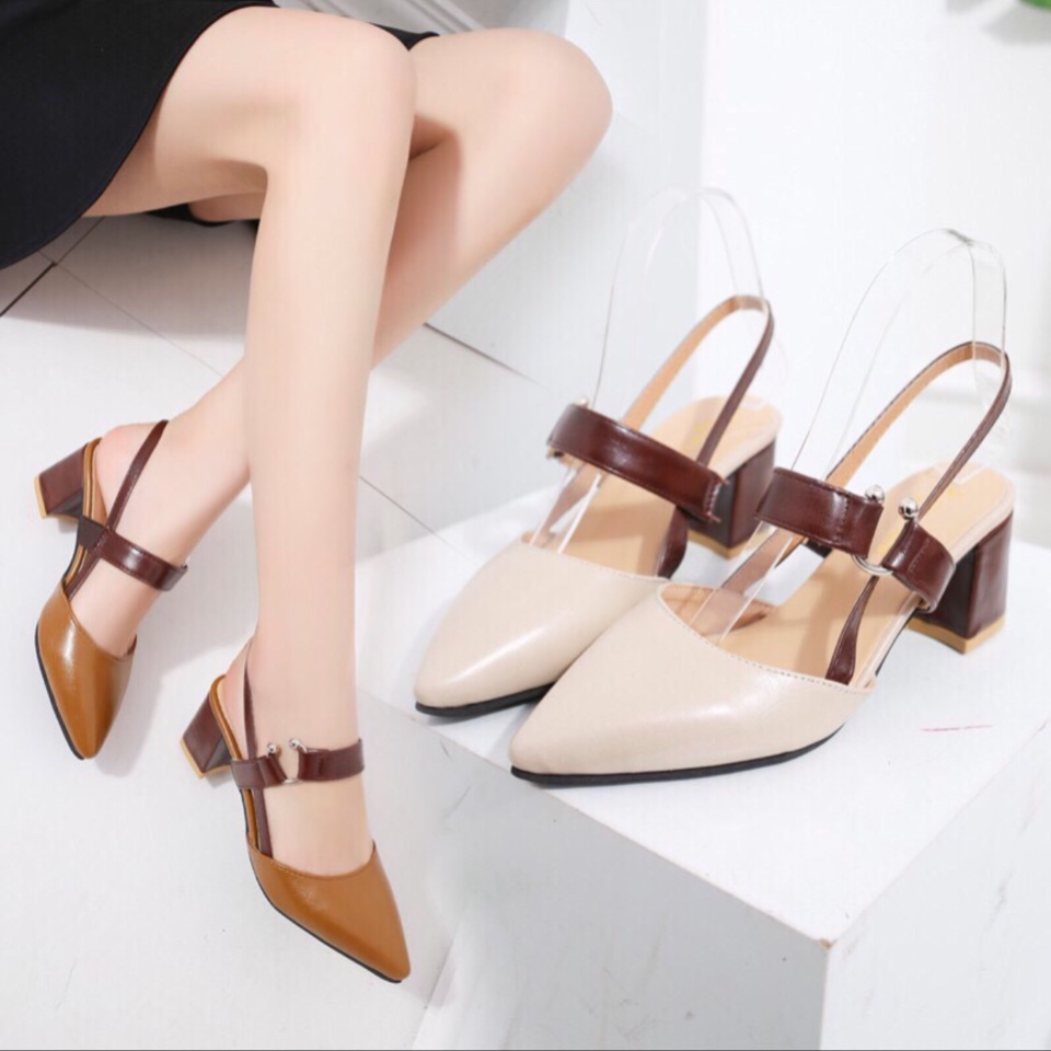 Giày cao gót 6 phân bít mũi khóa C hở gót LT (BM004)