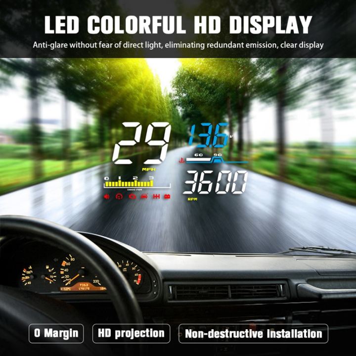 Car Hud Head Up Display Auto Hud Obd2 Digital Speedometer Windshield Screen Projector D5000 Lazada