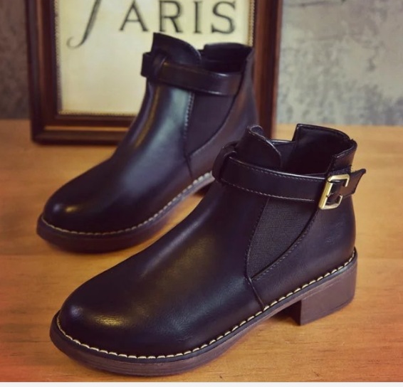 Giay bốt nữ, chelsea boots giày boot cổ ngắn đế thấp1 khóa S426