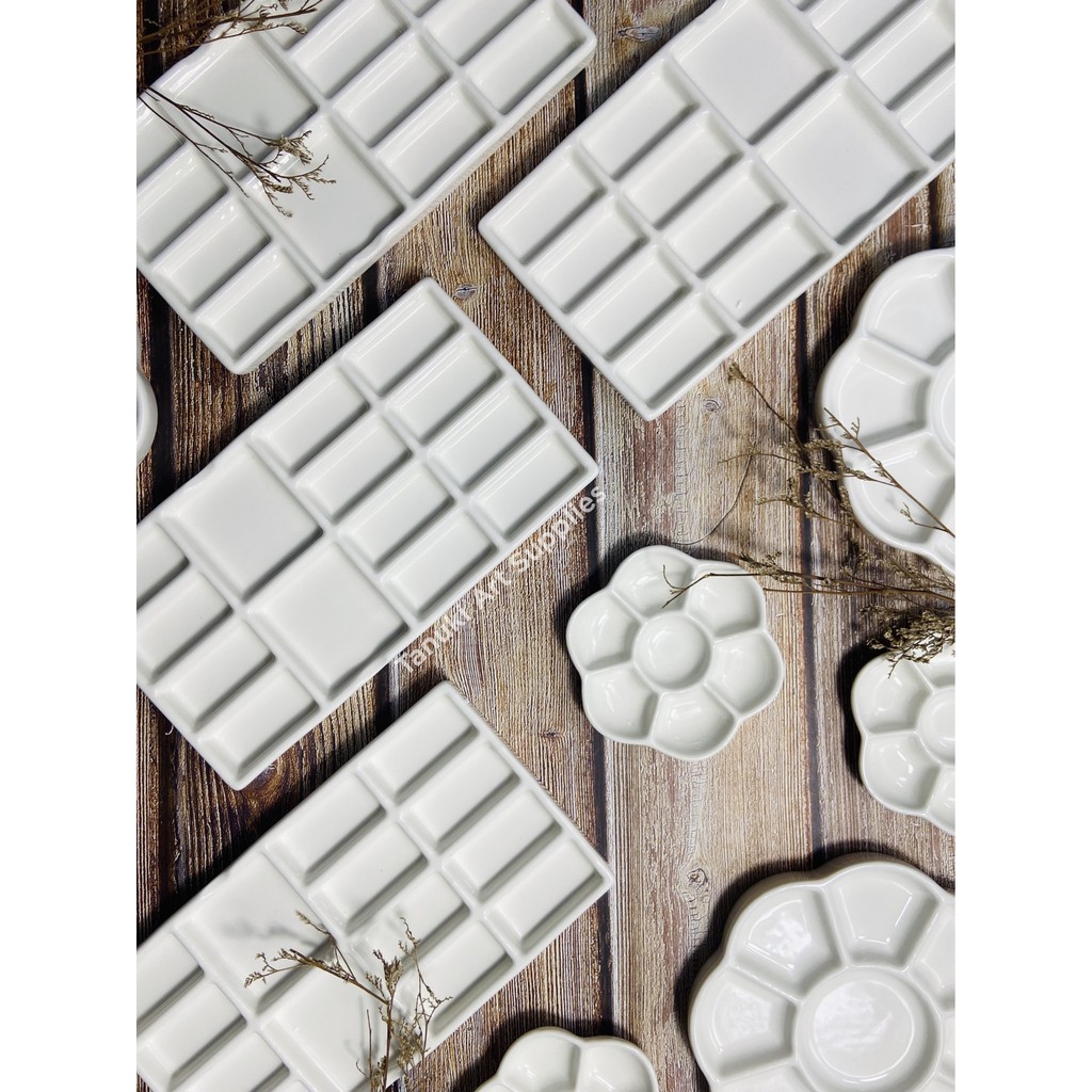 Palette khay sứ pha màu hình hoa