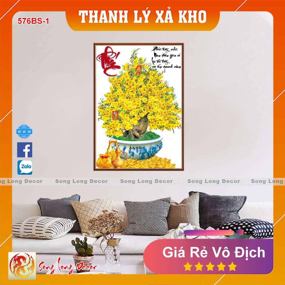 Tranh dán tường 3d Bon Sai Hoa Mai- Tranh 3D Phong Thủy Ngày Tết - Giấy dán tường 3d - Song Long Decor - 576BS