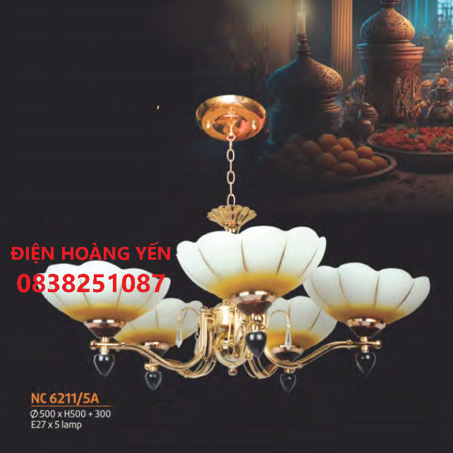 Đèn chùm phòng khách cao cấp nc6211/5a - tặng bóng led