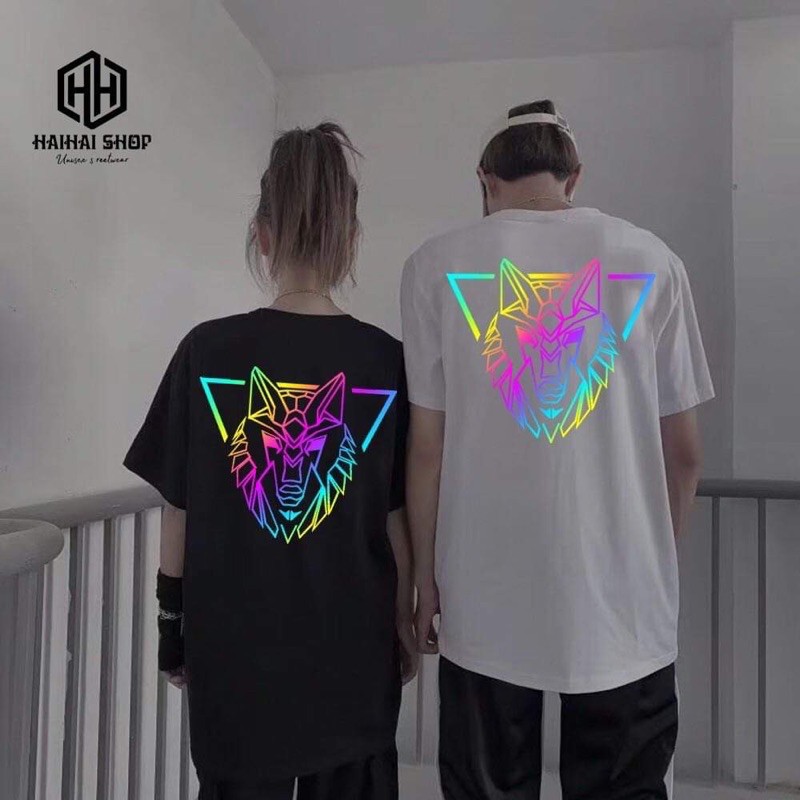[FREESHIP] áo thun phản quang bảy màu đầu sói HADES, áo thun tay lỡ unisex kt