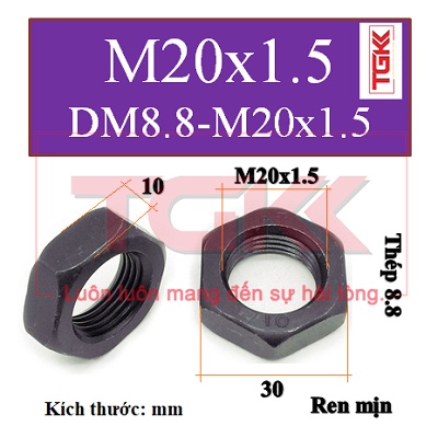 Đai ốc mỏng thép đen 8.8 ren mịn