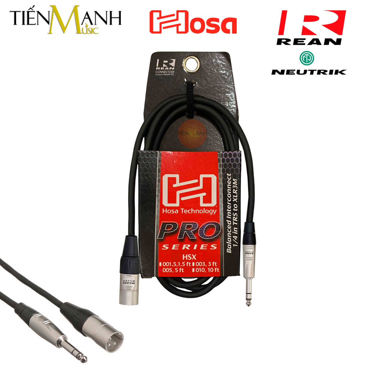 Dây cáp loa kiểm âm hosa pro balanced rean by neutrik xlr canon đực sang 6ly stereo trs hsx-001.5, hsx-003, hsx-005, hsx-010 cable 1/4 in to xlr3m studio monitor cable