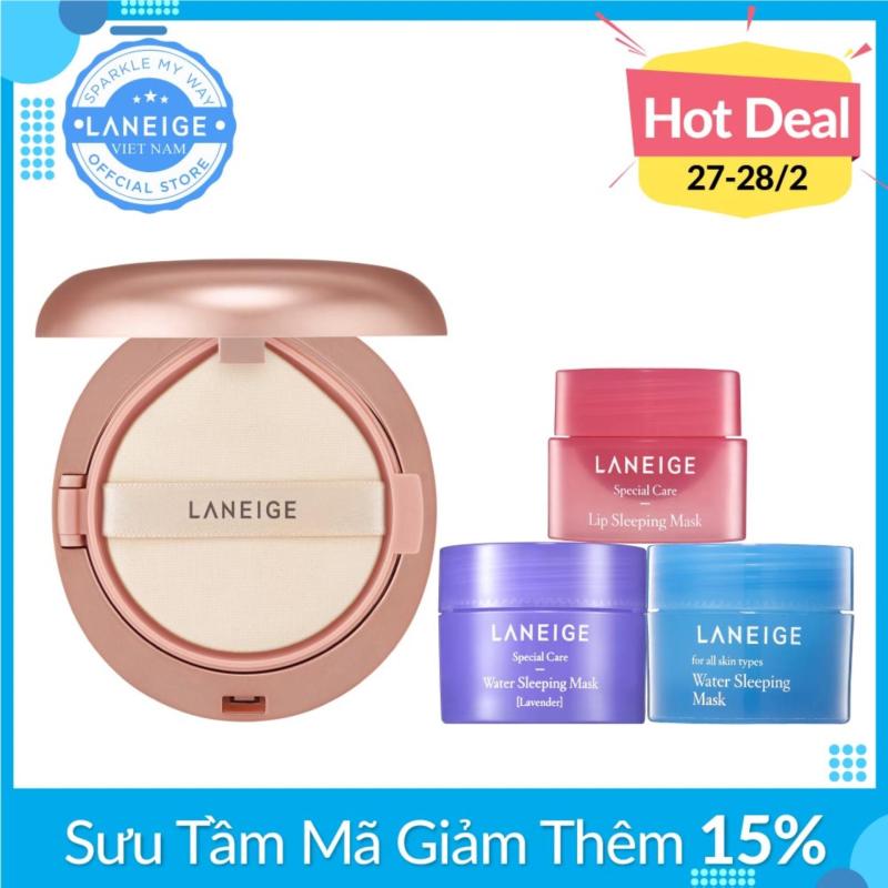 Kem phấn nền 2 lần che phủ Laneige Layering Cover Cushion & Concealing Base (14g + 2.5g) kèm quà tặng bộ 3 mặt nạ ngủ