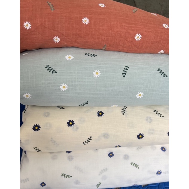 vải thô linen hoa cam đất