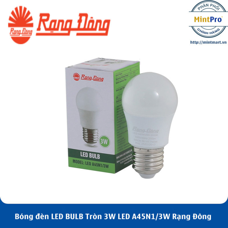 Bóng đèn LED BULB Tròn 3W LED A45N1/3W Rạng Đông - Hàng Chính Hãng