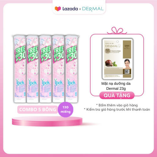 [Free Mask] Combo of 5 Ipek Makeup Remover Pads, 130 Pieces (5X130 Pieces)