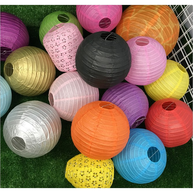 Đèn Lồng Giấy Lụa Tròn 30Cm - Nhiều Màu Trang Trí Lễ Hội
