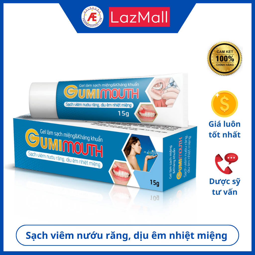 Gumimouth (tuýp 20g) - giúp làm sạch, khử mùi hôi miệng, làm thơm, làm dịu mát miệng khi bị: Nhiệt miệng, viêm lợi, viêm quanh răng