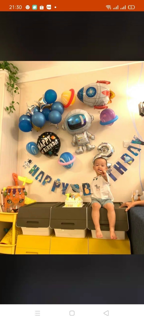 (Tặng đèn led) Set trang trí sinh nhật chủ đề phi hành gia cho bé