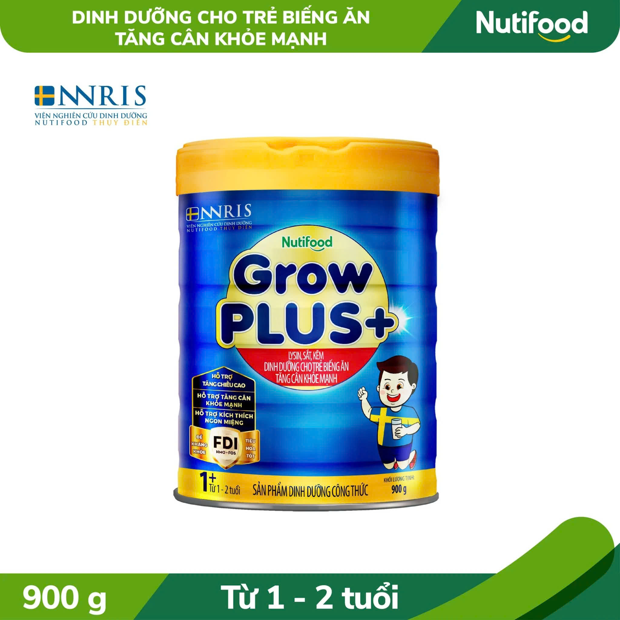 Sữa bột Nutifood GrowPLUS+ xanh 1+ hương vani 1.5 kg (1 - 2 tuổi)