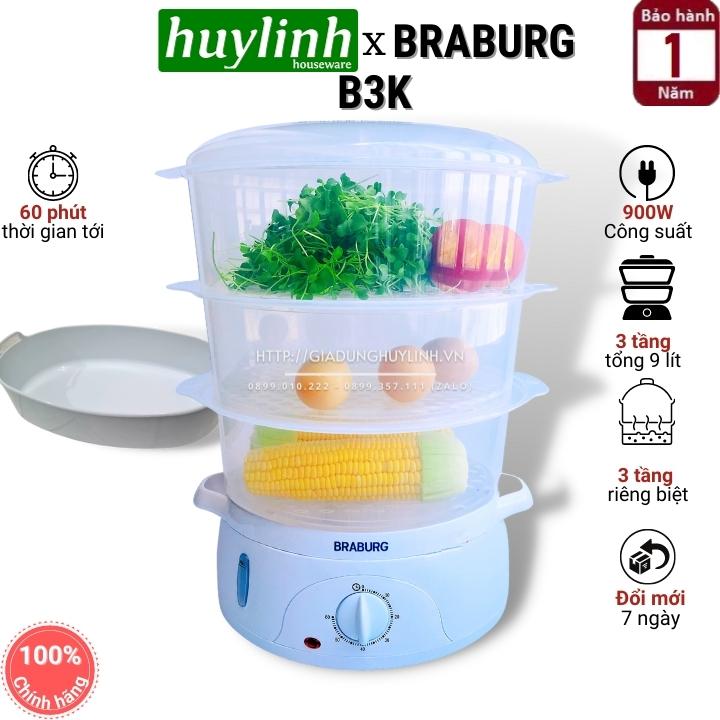 Nồi hấp điện 3 tầng Braburg B3L - 8.5 lít - B3K - 9 lít
