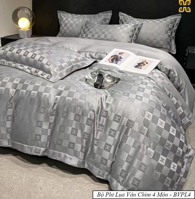 (💥GIẢM CỰC RẺ) SET 4 MÓN VỎ CHĂN GA GỐI PHI LỤA VÂN CHÌM TH SIÊU XINH NHẬP KHẨU LOẠI 1