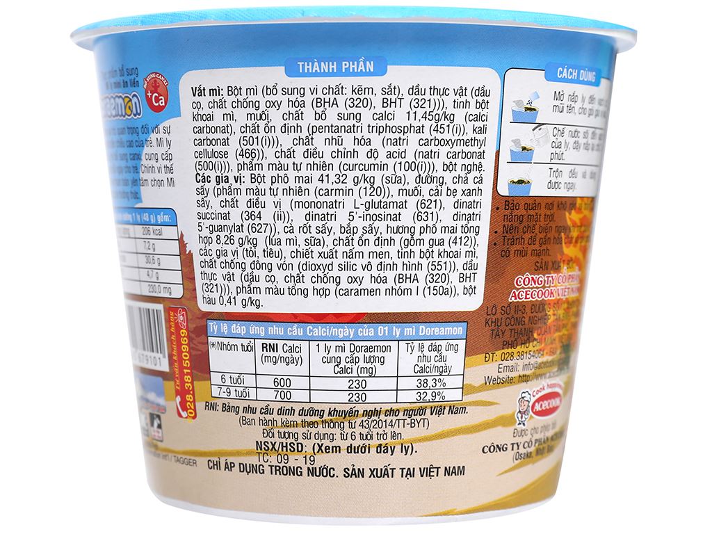 THÙNG 6 / 12 LY Mì ly mini Doraemon hàu sữa phô mai 48g 79011