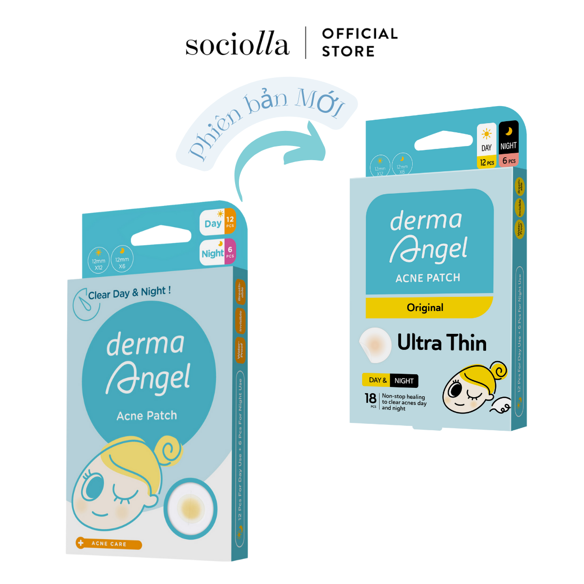 Miếng Dán Mụn Derma Angel Dành Cho Cả Ngày 12 + 6 Miếng