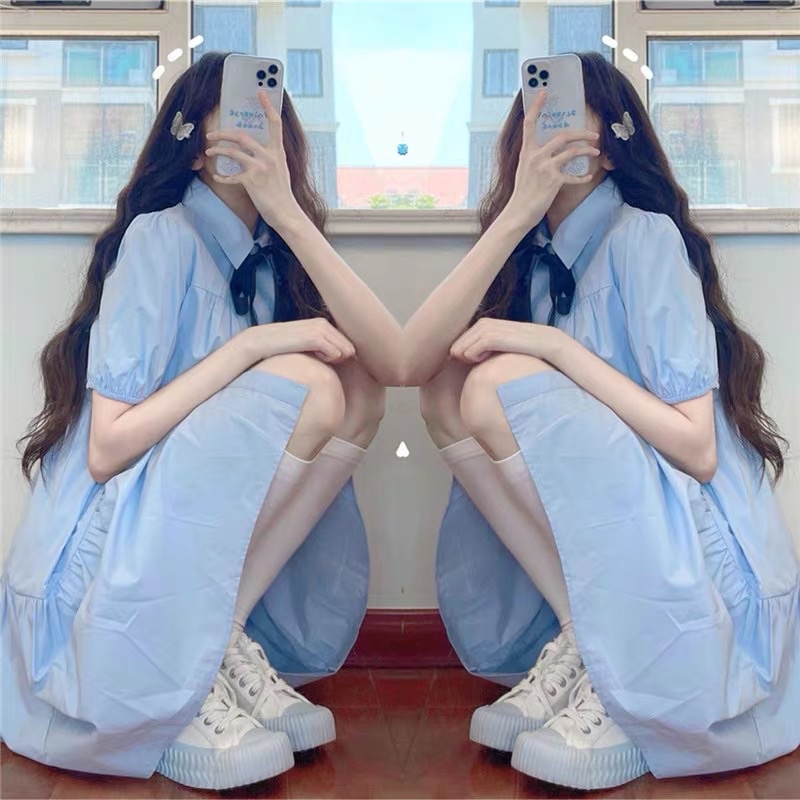 (Oldschoolcloth)ĐẦM SƠ MI BABYDOLL XANH BLUE (video)