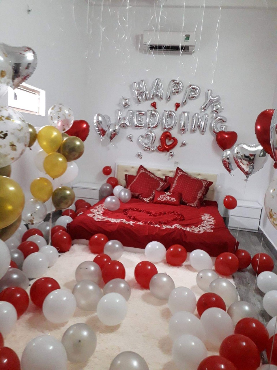 Bộ bóng trang trí phòng cưới phòng tân hôn đẹp happy wedding
