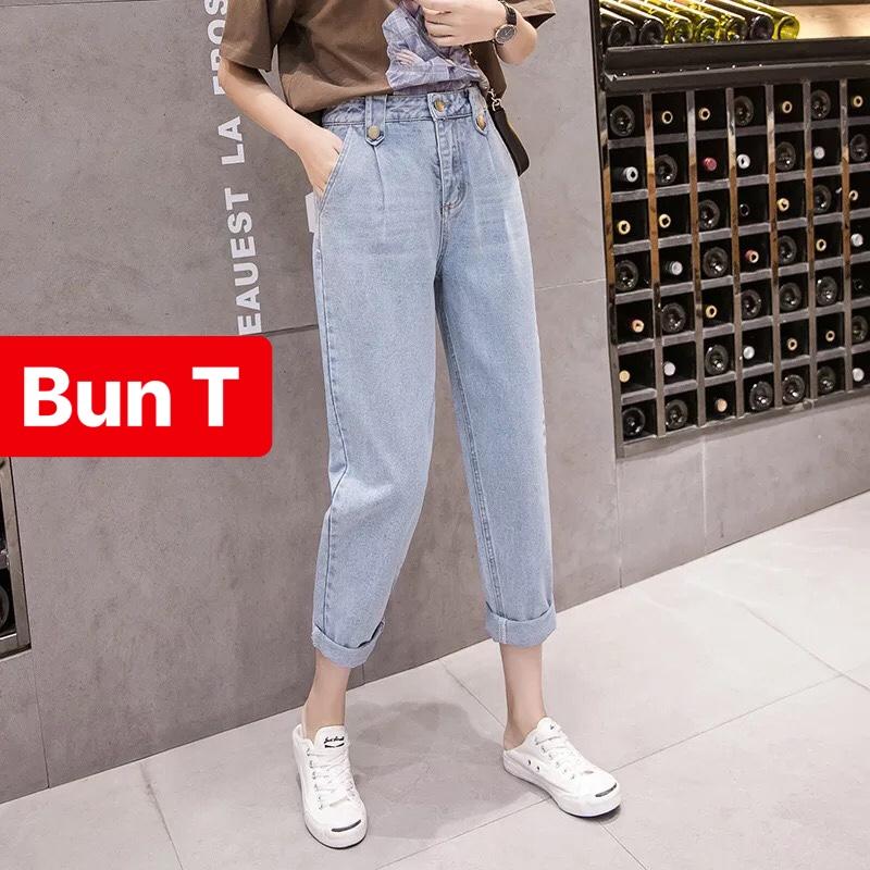QUẦN BAGGY JEAN NỮ CHẤT BÒ XANH NHẠT 2 CÚC TRƠN HÀN QUỐC LƯNG CAO NÂNG MÔNG T&T-188 - TRANG BUN FASHION