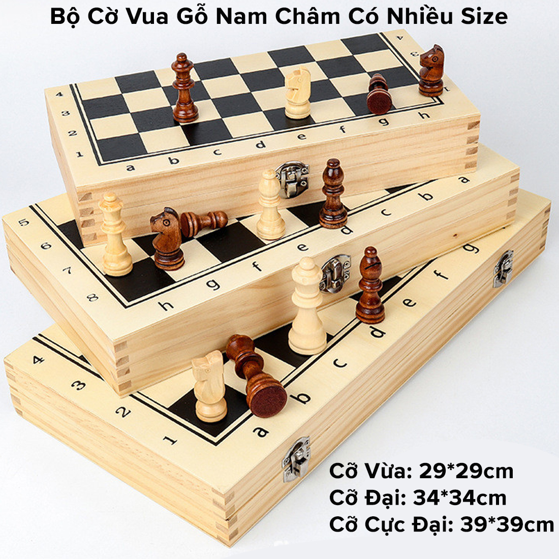 Cờ vua gỗ nam châm cao cấp chọn size - bộ cờ vua cao cấp bằng gỗ thông tự nhiên có gắn nam châm chính hãng amalife