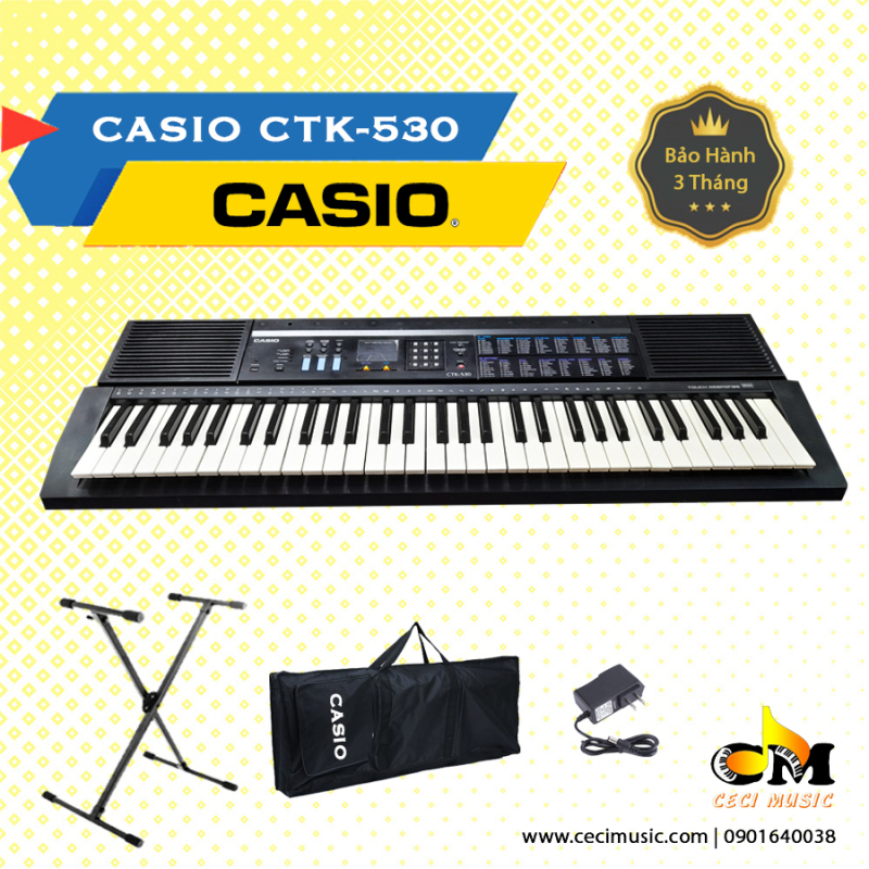 Đàn Organ Casio CTK530 Like new 90%, 61 phím cảm ứng, chơi được như piano, dành cho người mới chơi, trẻ em luyện ngón