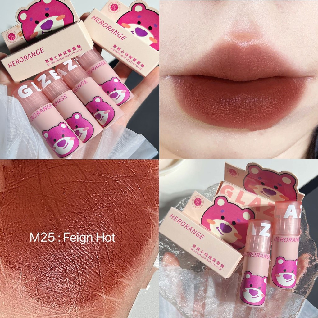 Son Kem Herorange Gấu Dâu Cute Mềm Môi