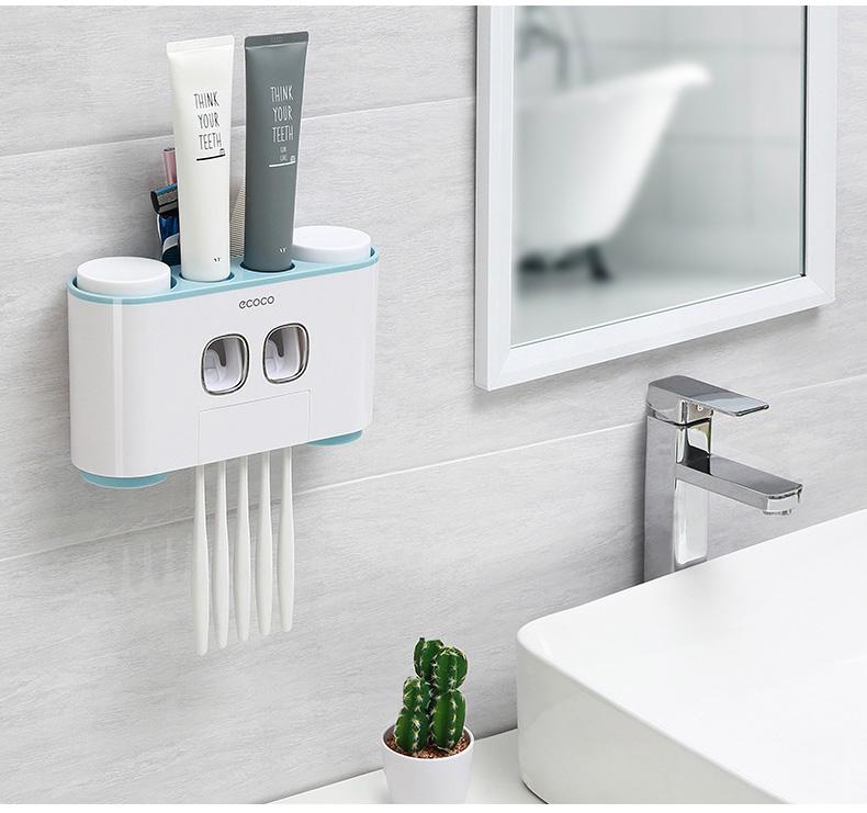 DỤNG CỤ NHẢ KEM ĐÁNH RĂNG ĐÔI ECOCO TIỆN LỢI (CÓ 4 CỐC, 5 KHE ĐỂ BÀN CHẢI KÈM MIẾNG DÁN CƯỜNG LỰC)