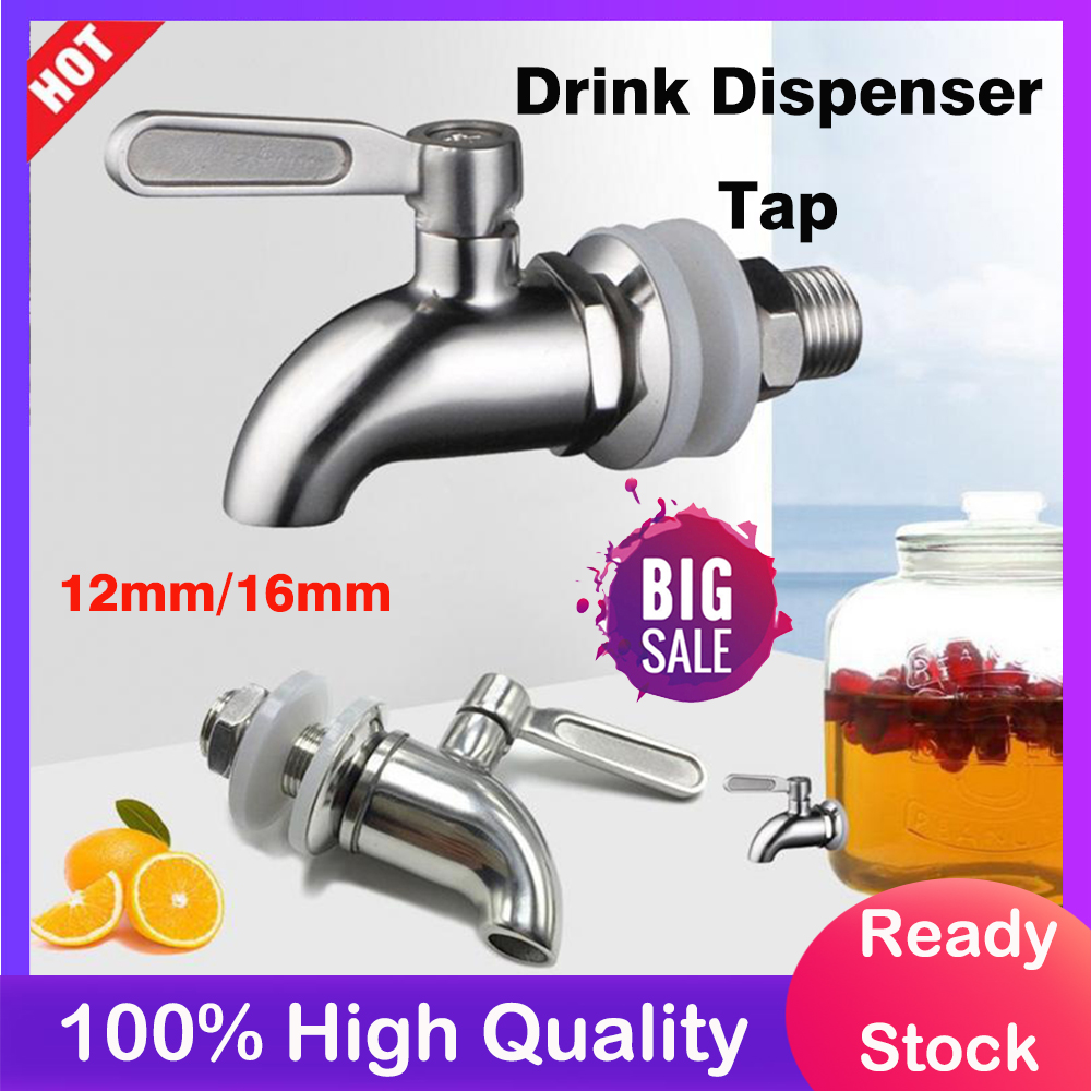 1set 12mm 16mm Drink Dispenser Tap Beverage Wine Barrel Faucet Spigot Water Stainless Steel Coffee Juice Taps Silver Faucet
