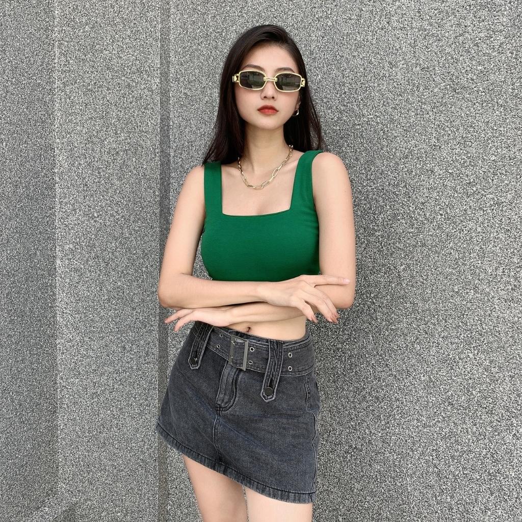 Áo 2 dây bản to nữ cổ vuông CROPGIRL Áo croptop hai dây ôm body may 2 lớp vải cotton dày dặn co giản tốt 2D5