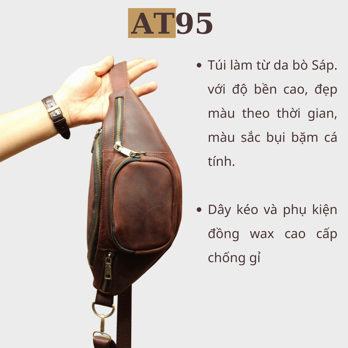 Túi đeo chéo da bò thật 03 da bò sáp cao cấp