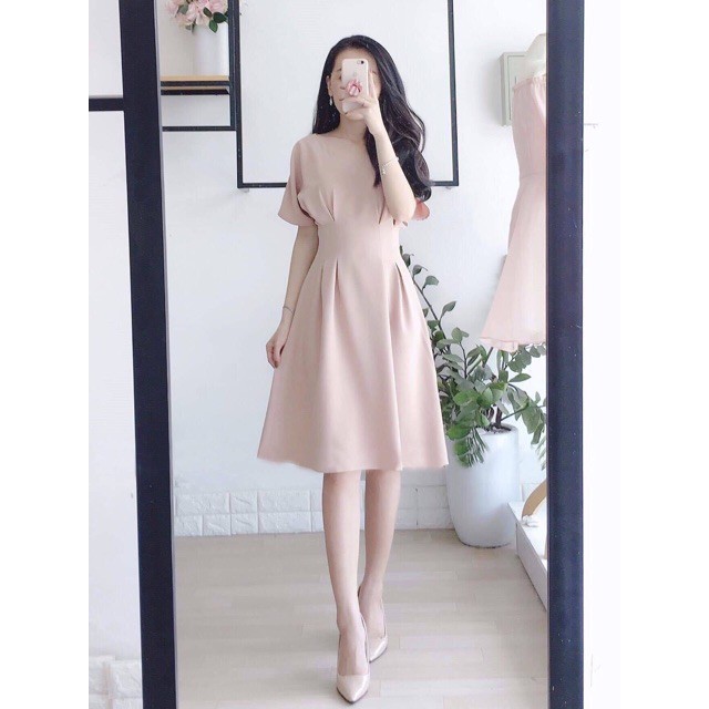 Đầm cổ V xếp li eo 2 màu
