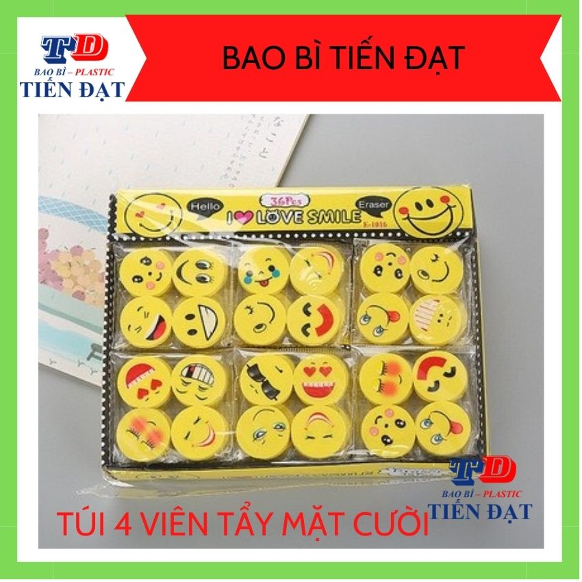 Túi Gồm 4 Viên Tẩy Mặt Cười (Tẩy Hình Mặt Cười); BAOBITIENDAT