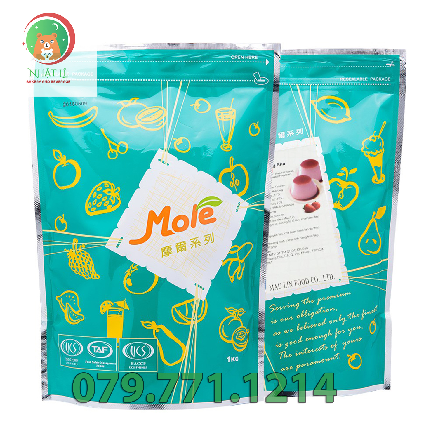 Bột Pudding Dâu (Flan Dâu) hiệu Mole Đài Loan túi zip 1kg