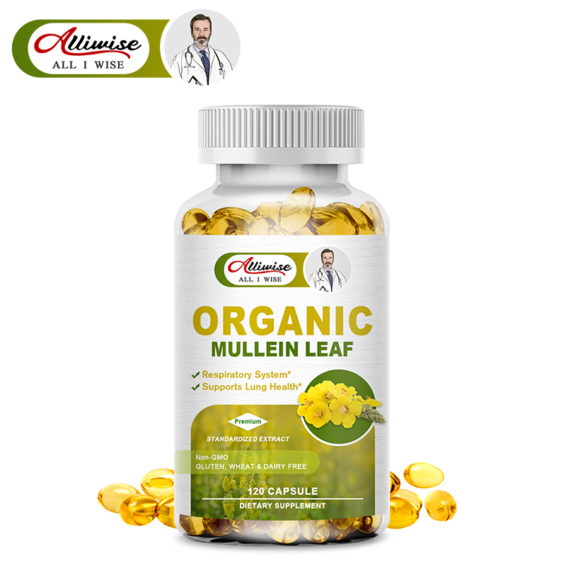 Alliwise Lung Detox Mullein Leaf Capsules bổ sung hô hấp thảo dược để làm sạch phổi, hỗ trợ phổi, cải thiện hô hấp và chức năng miễn dịch