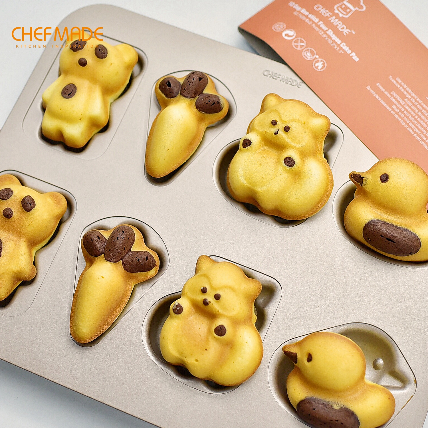Chefmade radish bear duck raccoon kartoon flower round model non-stick cupcake pan cookie donut cake baking mold heavy duty fda approved wk9319