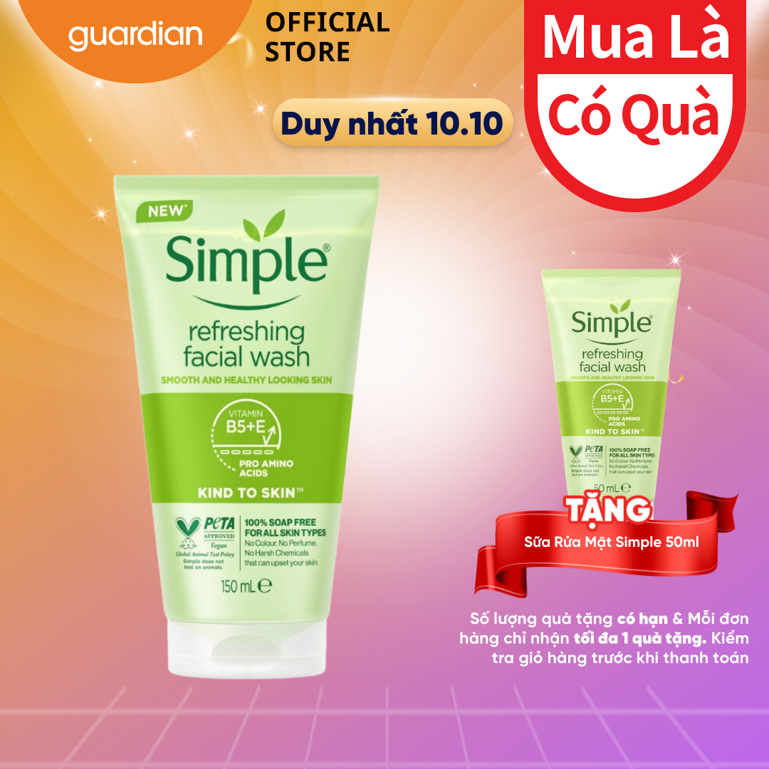 Sữa Rửa Mặt Dịu Nhẹ Cho Da Nhạy Cảm Simple Kind To Skin Refreshing Facial Wash 150Ml