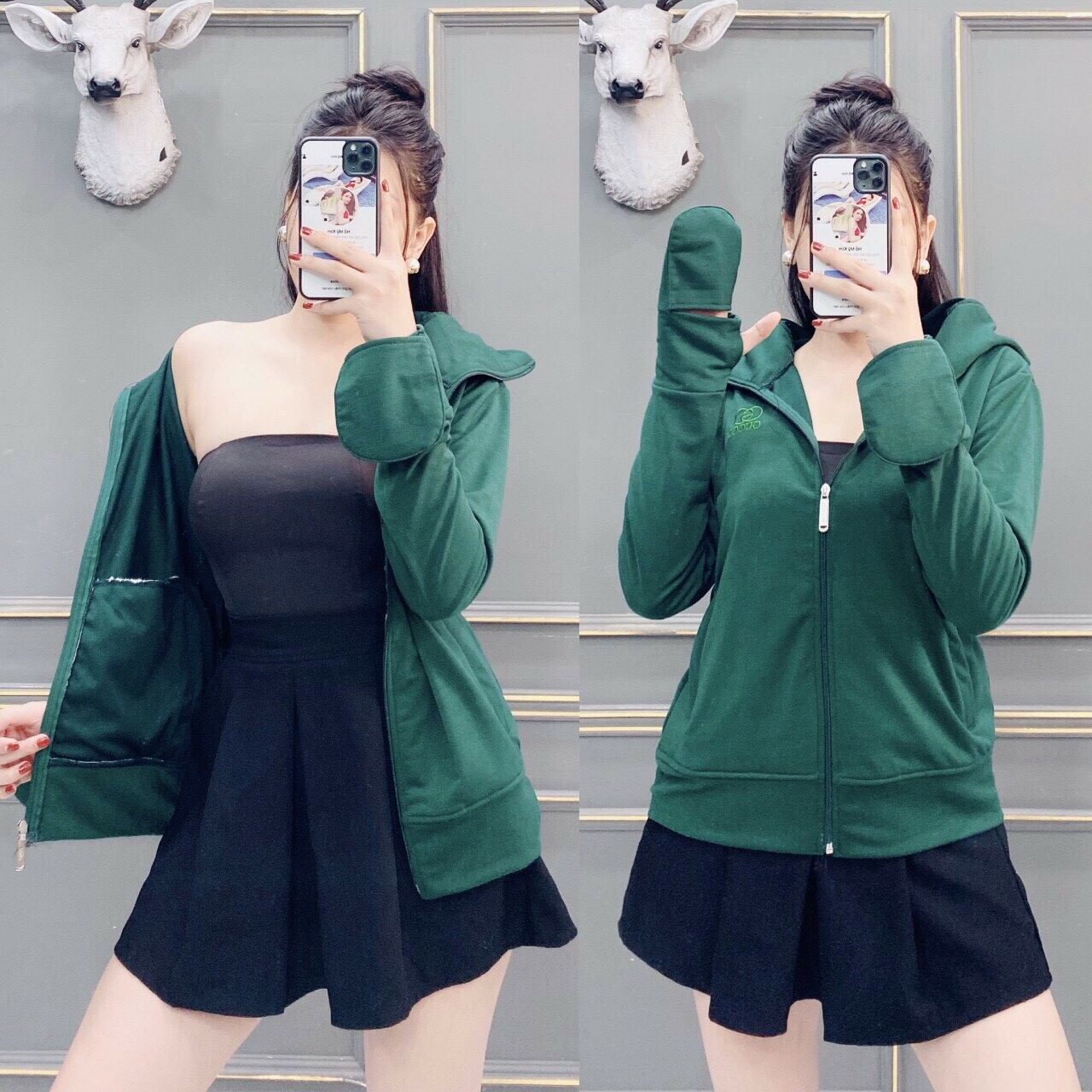 Áo khoác chống nắng nữ tản nhiệt 3 trong 1 bao tay - KT - túi trong - siêu tiện lợi - giá cực yêu