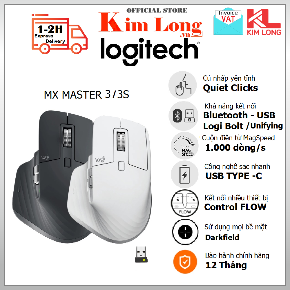 Mouse Logitech MX Master 3S Bluetooth, wireless I 3s for Mac Bluetooth-technology magspeed, ergonomics design-warranty 12 months genuine