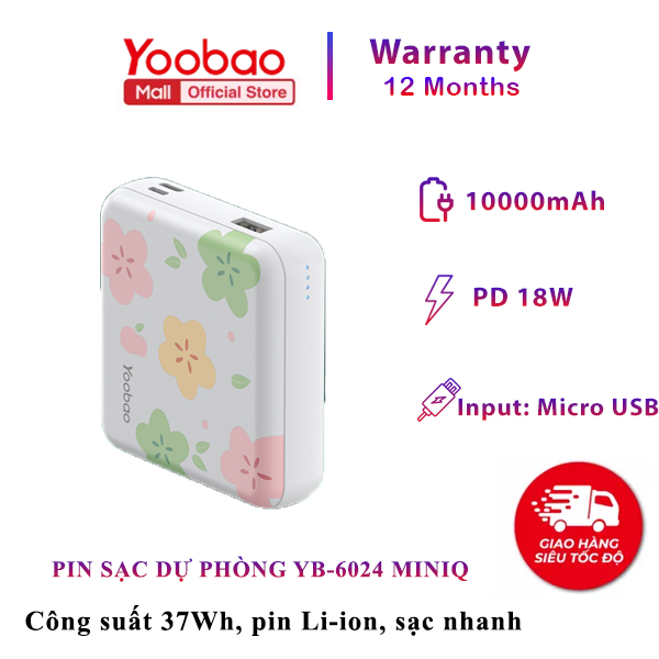 Pin Sạc Dự Phòng YB-6024 miniQ Yoobao - Sạc Nhanh PD18W - Dung Lượng 10000mAh - Sạc cho nhiều dòng điện thoại IPHONE /SAMSUNG/LG/VIVO/OPPO....- Bảo Hành 12 Tháng