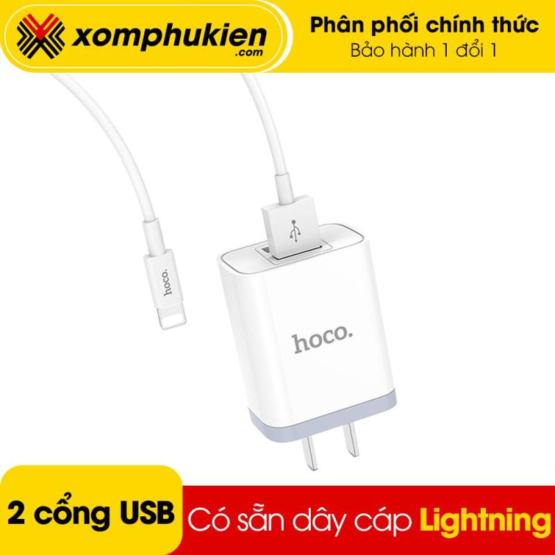Bộ củ cáp sạc 2 cổng USB Hoco C50 lightning dành cho Iphone, Ipad tích hợp công nghệ sạc nhanh Fast Charging 2.1A